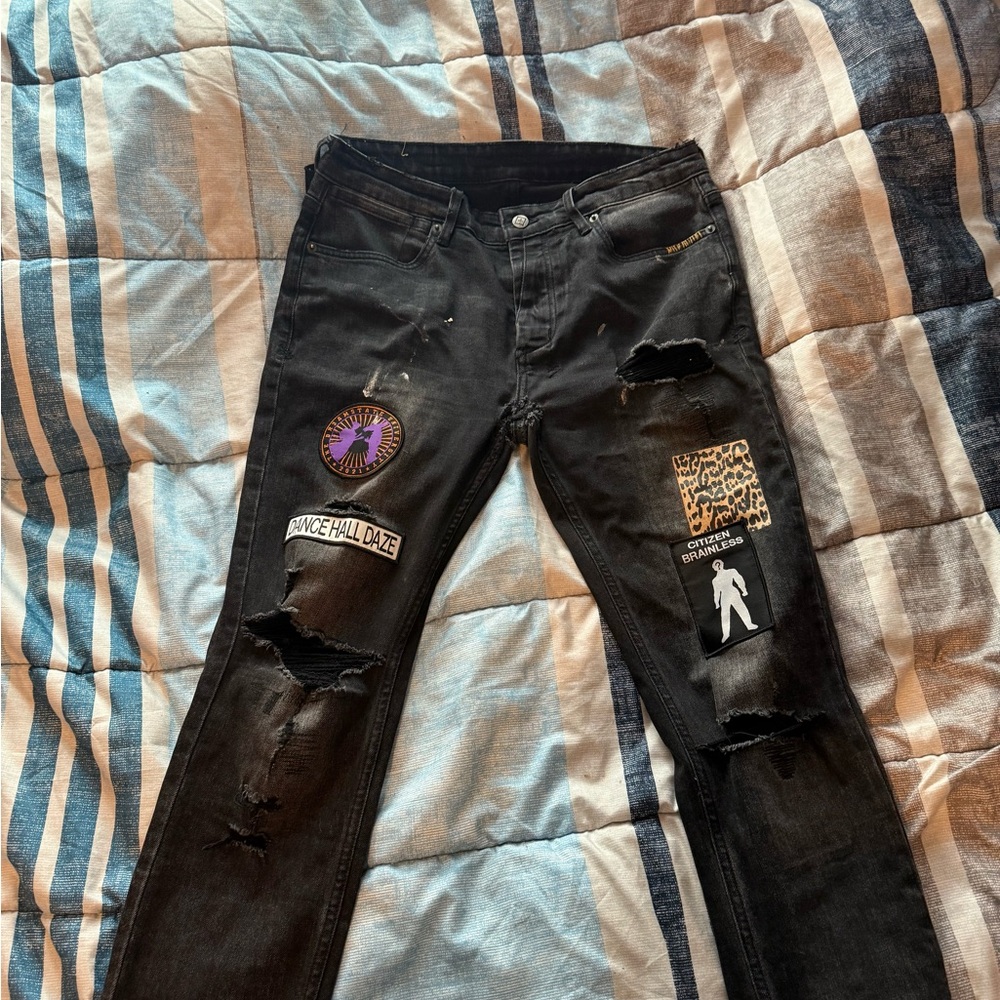 Ksubi Black Distressed Jeans with Patches